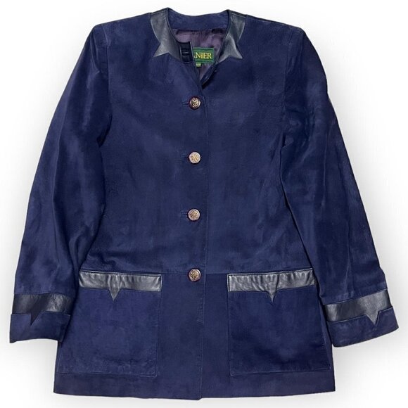 Vintage 90s Genuine LEATHER Suede DANIER Luxury Designer Blue Jacket - Womens XS - Picture 1 of 4